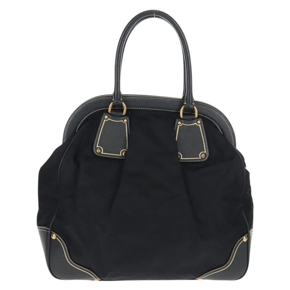 PRADA Hand Bag Nylon Leather Navy Gold - Picture 2 of 16